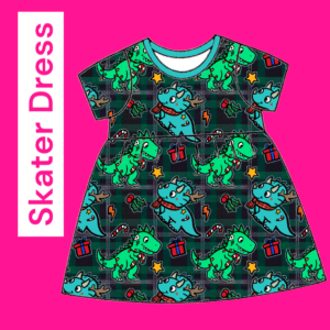 Christmas Tartan Dinosaur SKATER DRESS