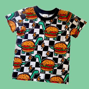 Burger Dinosaur Check T-shirt