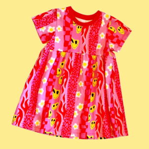 Pink Check Smiley Flame Dress